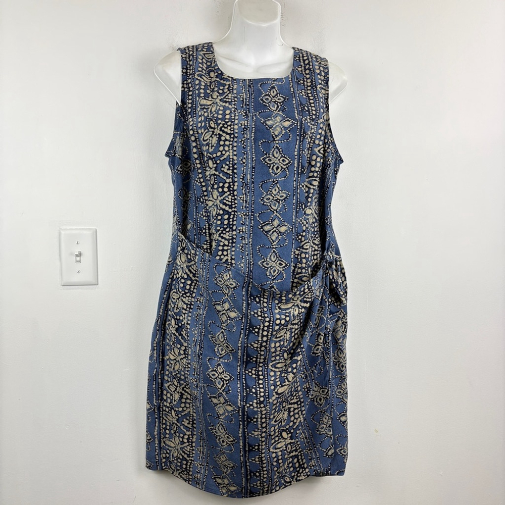 Ricki's Blue and Cream Tribal Paisley Ruched Faux Wrap Sheath Dress